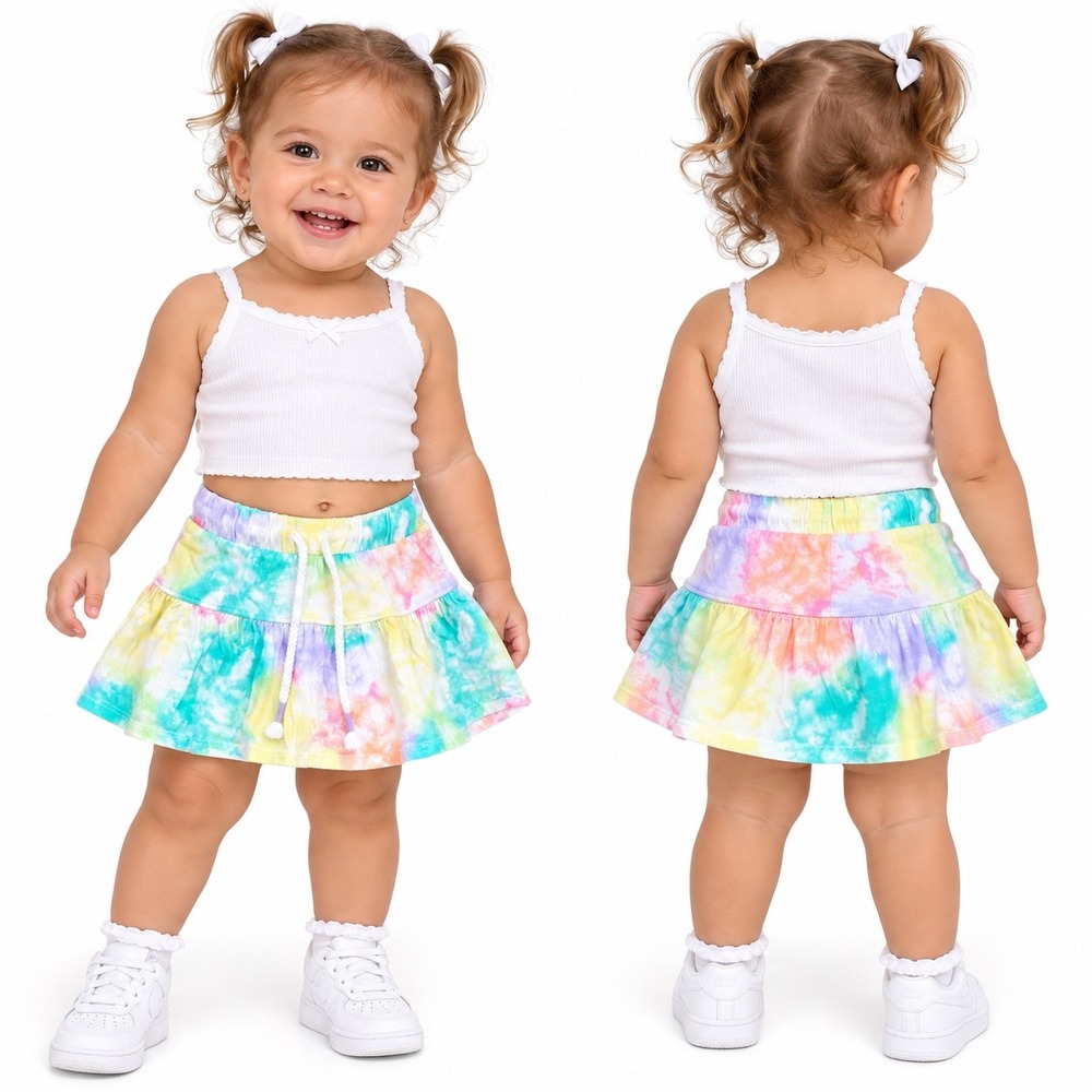 Cat & Jack Baby Girls Pastel Tie Dye Ruffle Skort Size 12M Multi Color